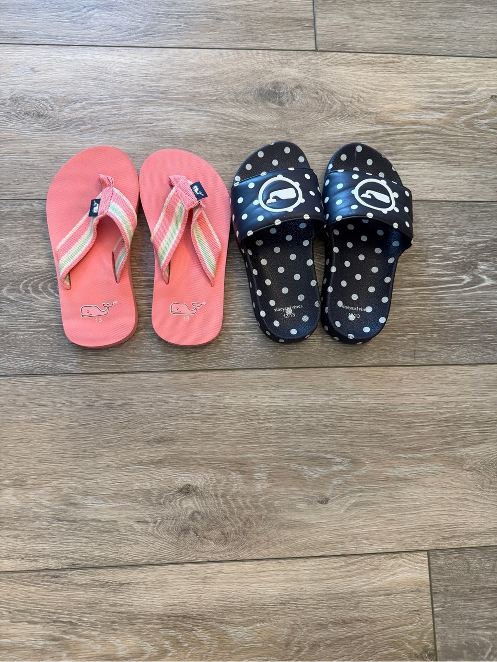 Vineyard Vines-Size 13-Coral Flip Flops & Navy Polka-Dot Slides